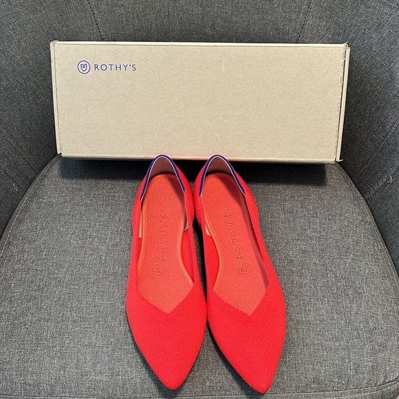 Rothy’s The Point Flame Red Orange Vibrant Bright Solid Color Flats - Picture 7 of 8